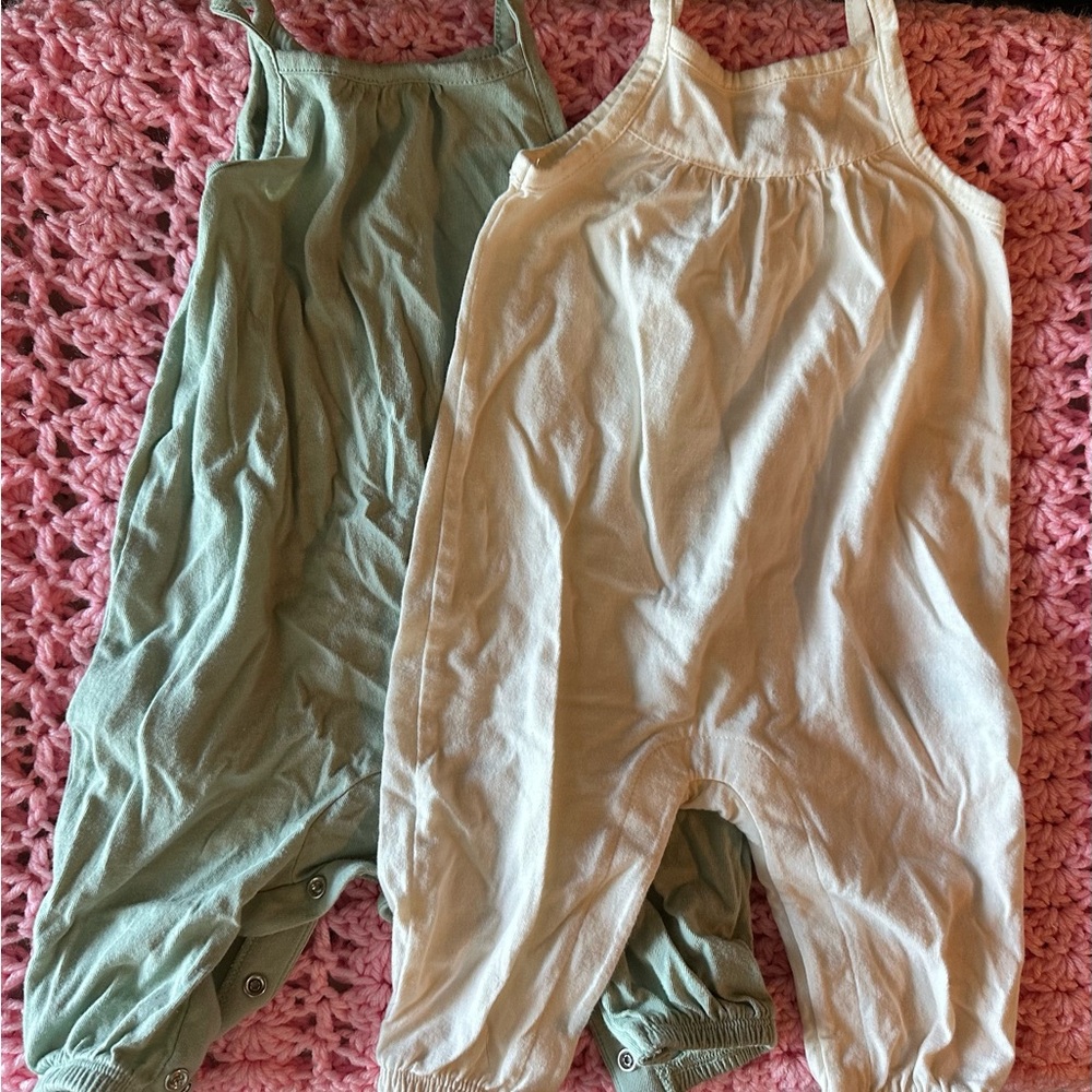 Baby Overalls in Green and Cream